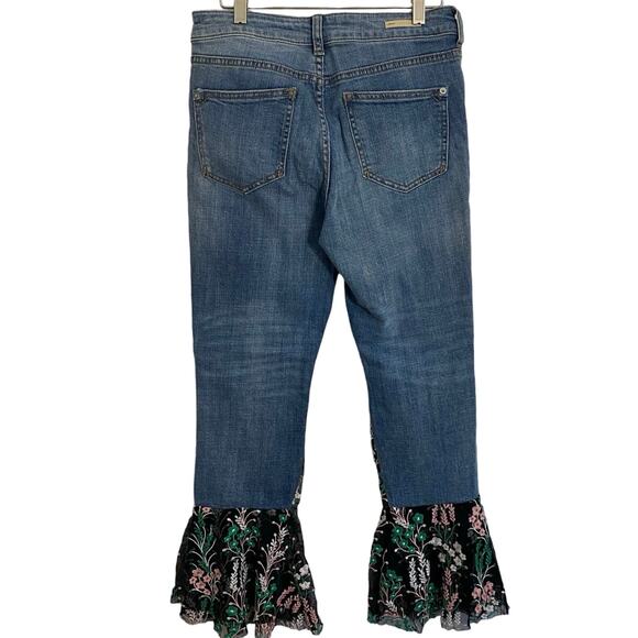 Anthropologie Pilcro Lace Embroidered Crop Jeans Women's Size 26 flare Bohemian - Picture 2 of 12